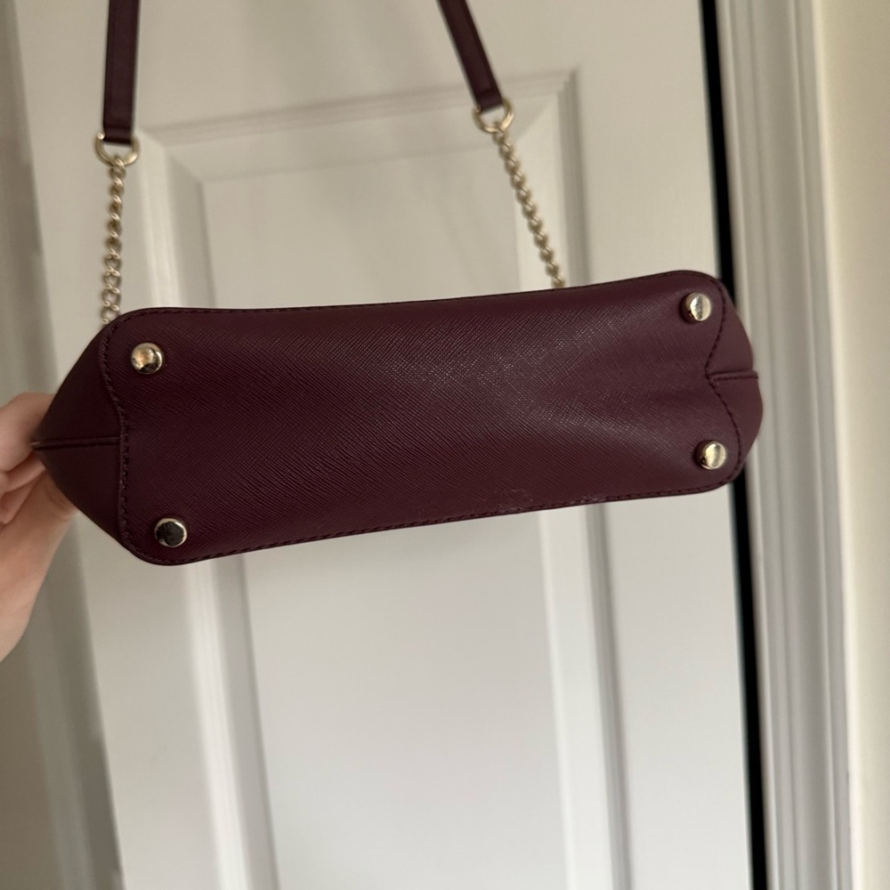 Kate Spade Burgundy Saffiano Leather Crossbody Satchel Gold Chain Strap Red Wine - Picture 4 of 7